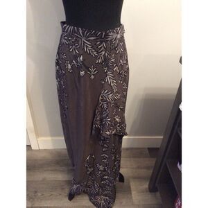 80s Vintage Silk Maxi Wrap Skirt Georgiou Studios Floral Gray Size 10